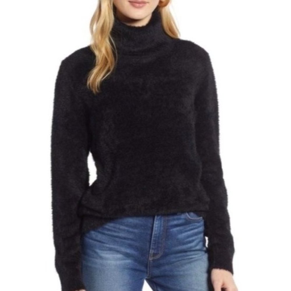 Halogen Eyelash Turtleneck Sweater Black